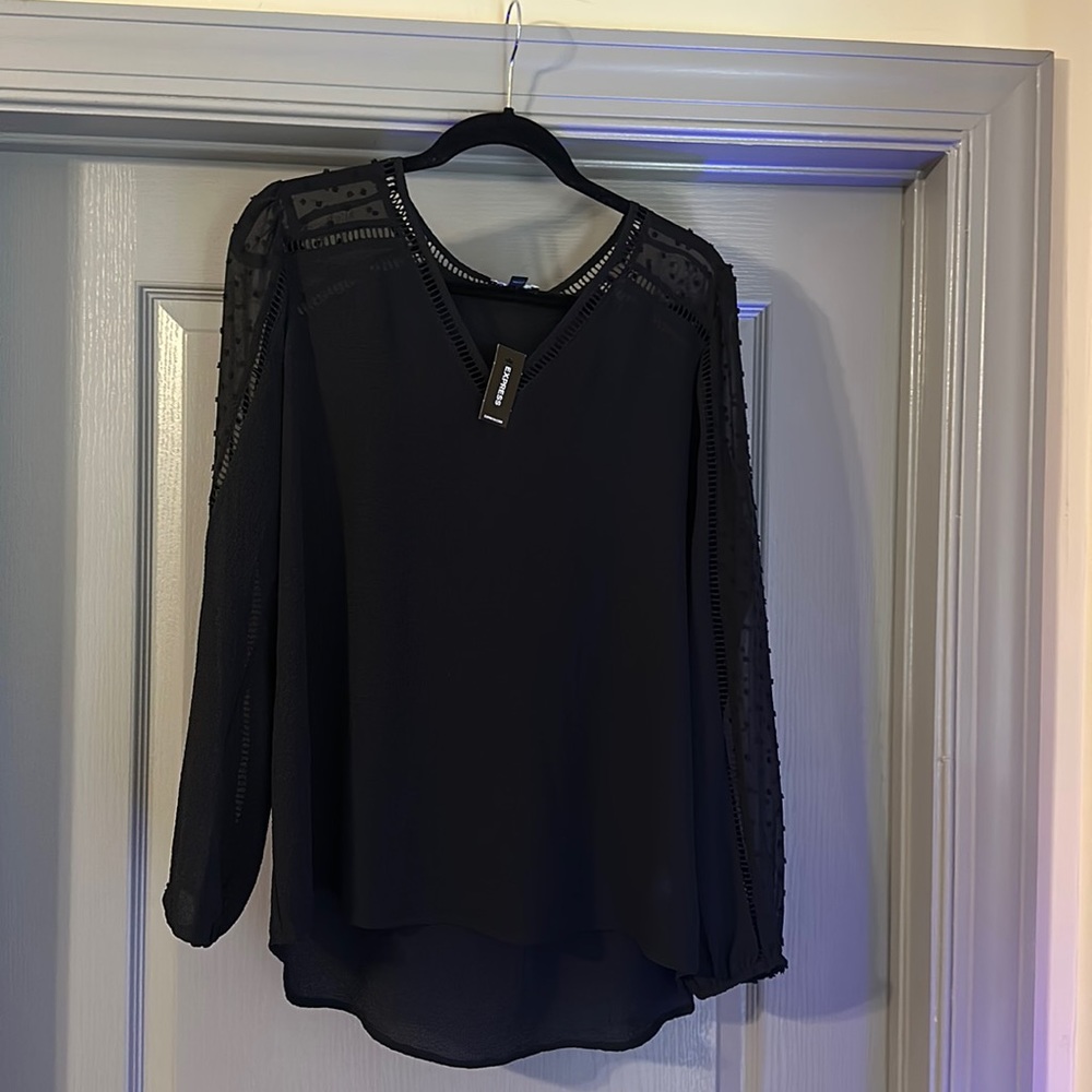 Express black blouse with sheer long sleeves
